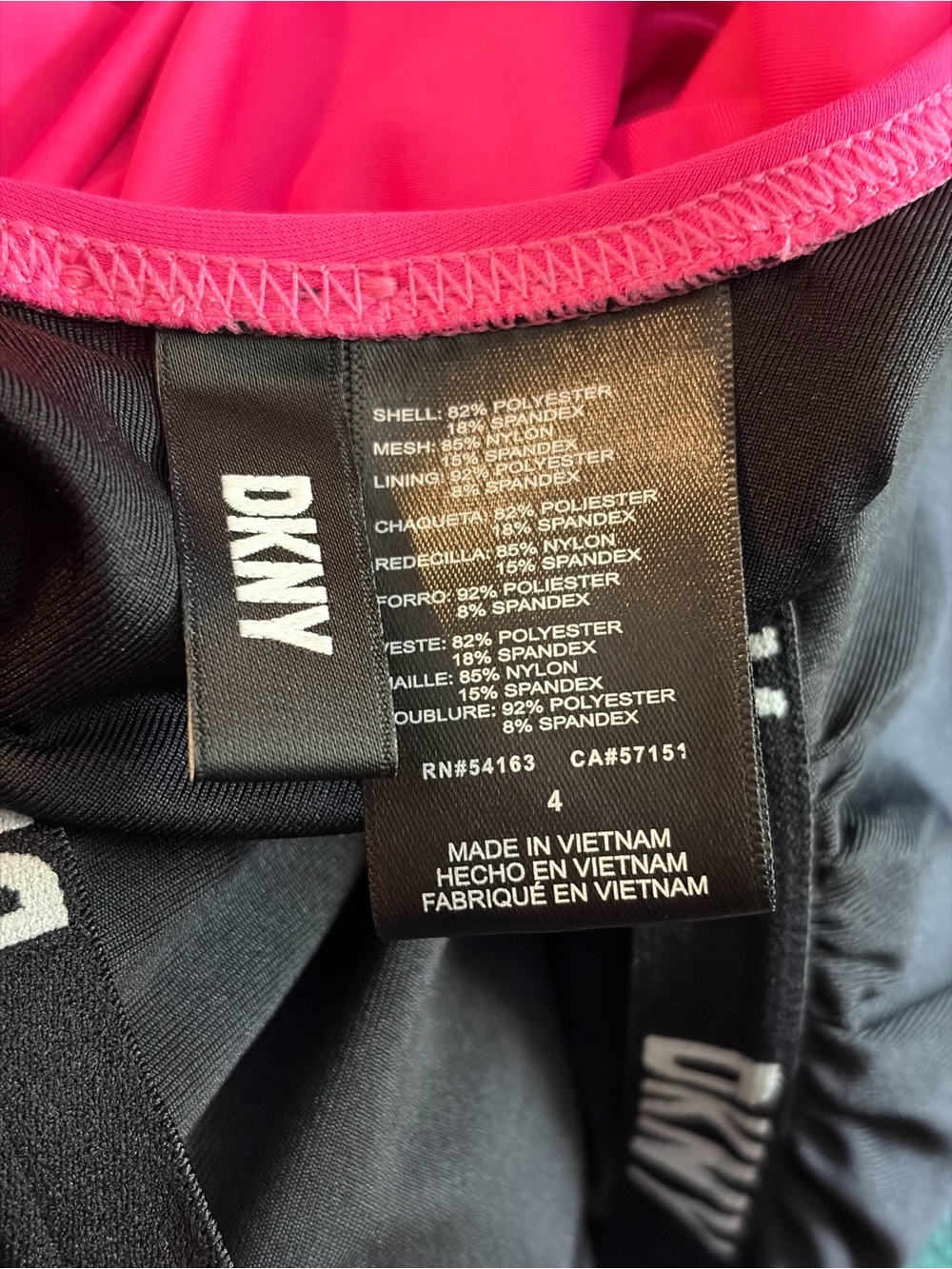 NWOT DKNY Hot Pink One-Piece Swimsuit Sheer Black Side Stripe pool beach Sz 4 - Picture 4 of 8